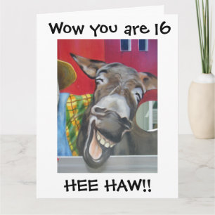 "LAUGHING DONKEY GREETING" FOR "16th" BIRTHDAY Car Card