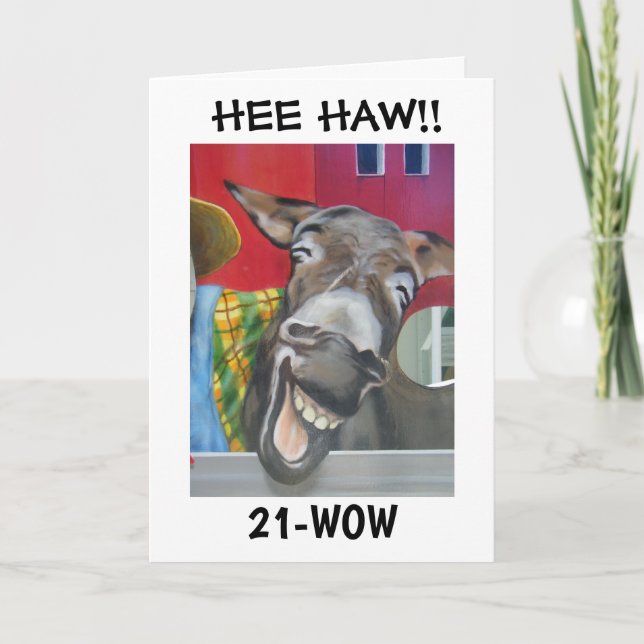 "LAUGHING DONKEY GREETING" FOR "21st BIRTHDAY" Car Card (Front)
