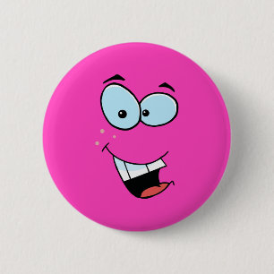 Laughing Face Bright Pink 2 Inch Round Button
