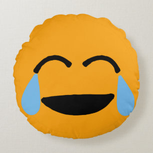 Laughing Face Funny Orange Emoticon Emojii Round Pillow