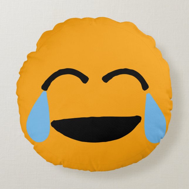 Laughing Face Funny Orange Emoticon Emojii Round Pillow (Front)