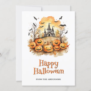 Laughing Funny Pumpkins Bats Haunted Mansion Ghost Holiday Card