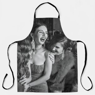 Laughing girls: stylish black-white photo apron