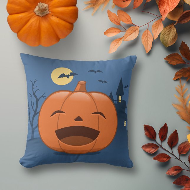 Laughing Halloween Pumpkin Throw Pillow (Creator Uploaded)