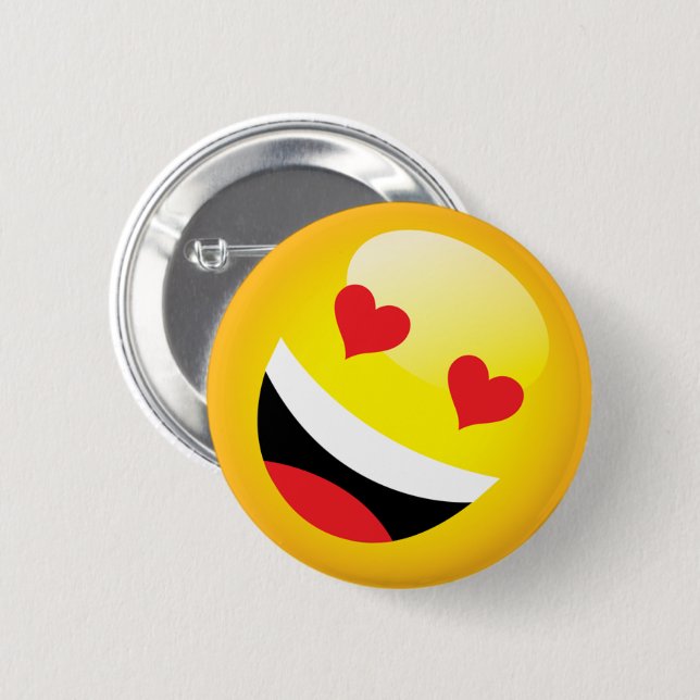 Laughing Heart Eyes Kawaii Emoji 2 Inch Round Button (Front & Back)