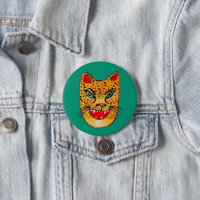 Laughing Jaguar Watercolor Button (In Situ)