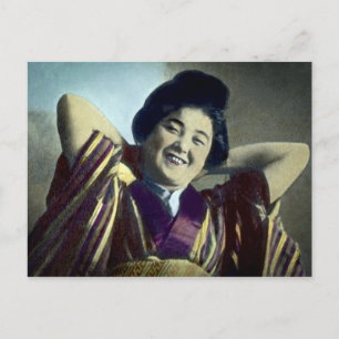 Laughing Japanese Girl Vintage Postcard