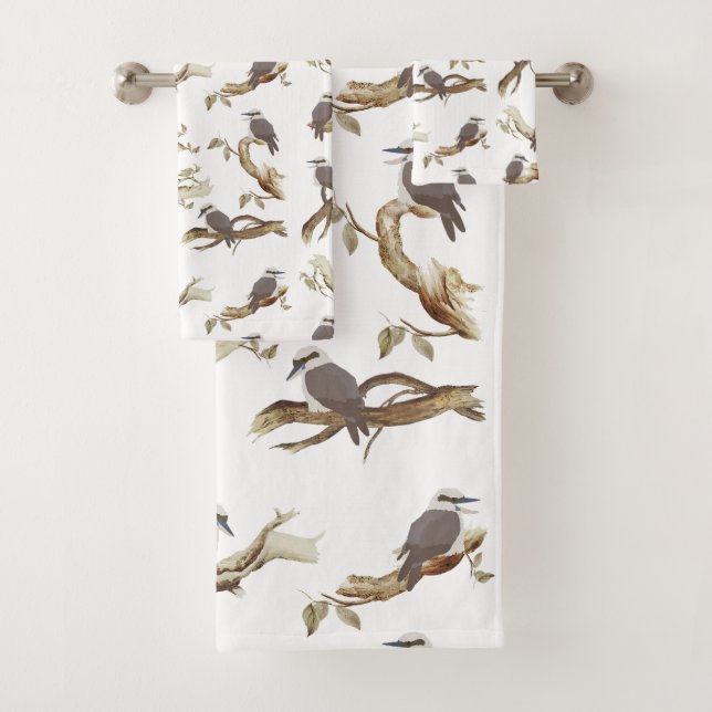 Laughing Kookaburra Australian Bird Eucalyptus  Bath Towel Set (Insitu)