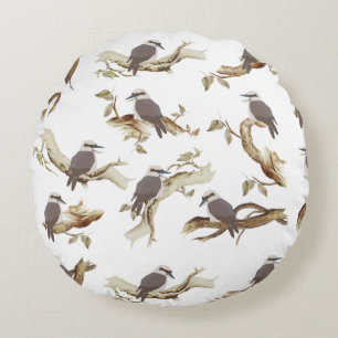 Laughing Kookaburra Australian Bird Eucalyptus Round Pillow