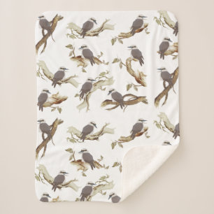 Laughing Kookaburra Australian Bird Eucalyptus  Sherpa Blanket
