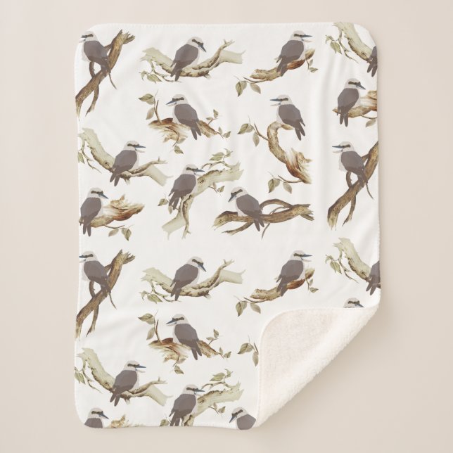 Laughing Kookaburra Australian Bird Eucalyptus  Sherpa Blanket (Front)