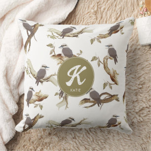 Laughing Kookaburra Australian Eucalyptus Monogram Throw Pillow