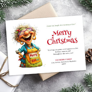 Laughing Lady Editable Digital Christmas Greeting Holiday Card