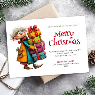 Laughing Lady Editable Digital Christmas Greeting Holiday Card