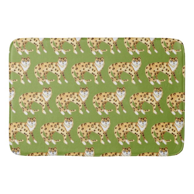 Laughing Leopards Smiling Cats Pattern Avocado Bath Mat (Front)