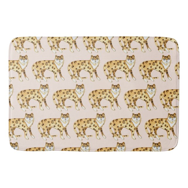 Laughing Leopards Smiling Cats Pattern Pink Bath Mat (Front)