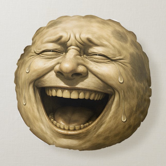 Laughing man in the moon, surreal fantasy throw pi round pillow (Front)