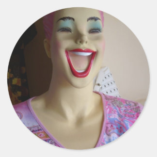 laughing mannequin classic round sticker