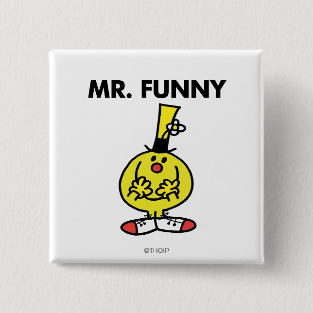 Laughing Mr. Funny With Flower 2 Inch Square Button (Front)