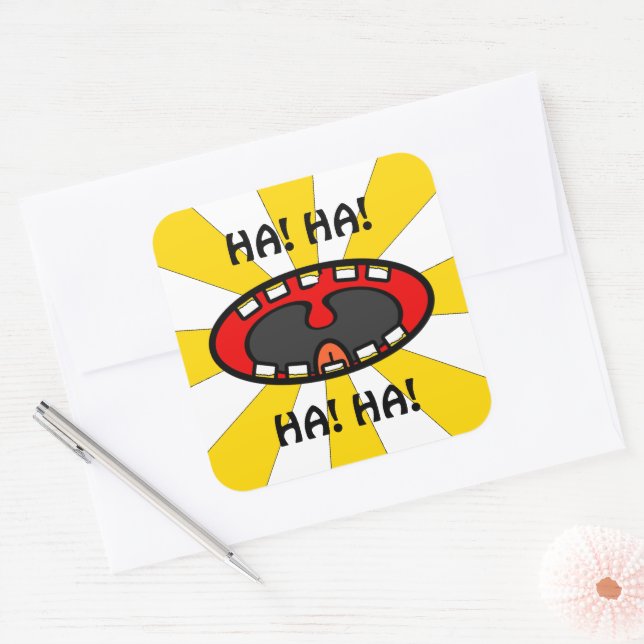 Laughing open mouth (w/ bad teeth, tongue & uvula) square sticker (Envelope)