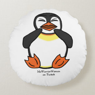 Laughing Penguin,  MeWarriorWoman on Twitch Round Pillow