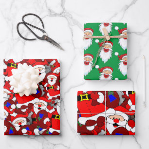 Laughing Santa and Smiling Claus Pattern Wrapping Paper Sheet