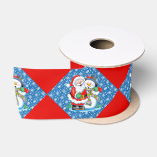 Laughing Santa Claus and Snowman Christmas Snow Satin Ribbon