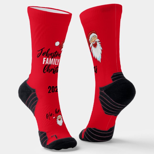 Laughing Santa Matching Family Christmas Socks (Angled)
