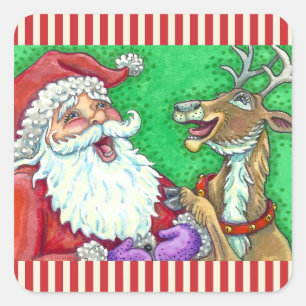 LAUGHING SANTA & REINDEER KNOCK KNOCK JOKES Funny Square Sticker