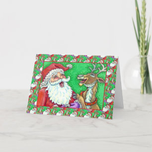 LAUGHING SANTA & REINDEER KNOCK KNOCK JOKES Verse Holiday Card
