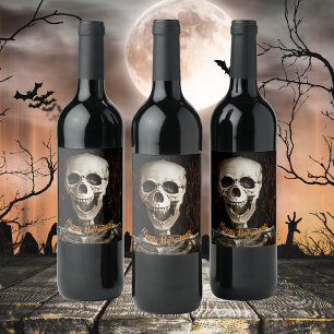 Laughing Skeleton Halloween Custom Wine Label