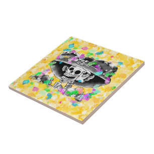 Laughing Skeleton Woman Dia De Los Muertos Tile