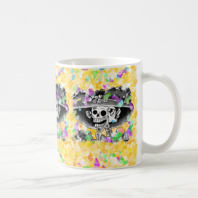 Laughing Skeleton Woman in  Bonnet Coffee Mug (Right)