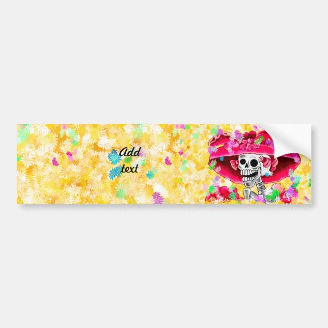 Laughing Skeleton Woman in Red Bonnet Bumper Sticker (Front)