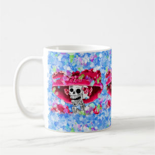 Laughing Skeleton Woman in Red Bonnet Coffee Mug