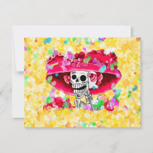 Laughing Skeleton Woman in Red Bonnet Invitation