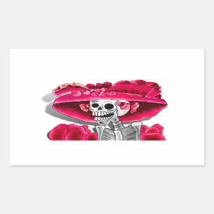 Laughing Skeleton Woman in Red Bonnet Sticker