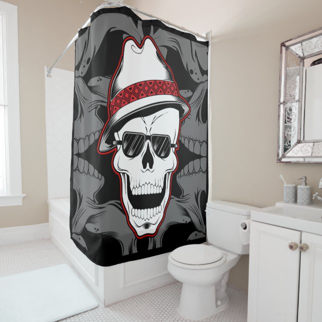 Laughing Skull in Hat Shower Curtain (In Situ)