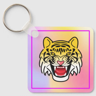 Laughing Tiger Face Artwork-21876 Keychain