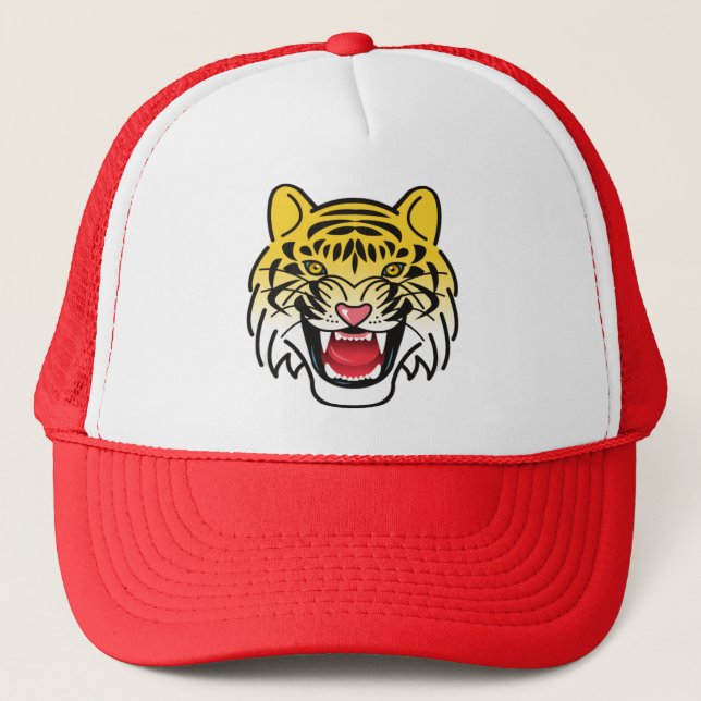 Laughing Tiger Face Artwork Trucker Hat (Front)