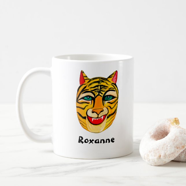 Laughing Tiger Watercolor CUSTOMIZED Coffee Mug (With Donut)