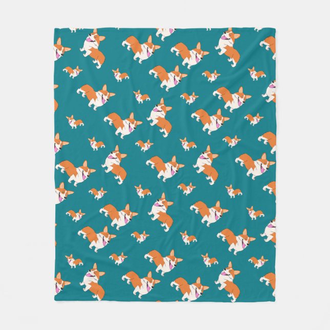 Laughing Welsh Corgi Fleece Blanket (Front)