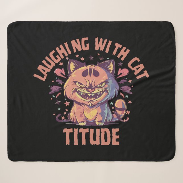 Laughing with Cat-titude Sherpa Blanket (Front (Horizontal))