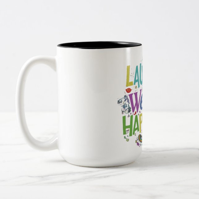 Laughter Wealth Happiness Two-Tone Coffee Mug (Left)