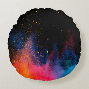 Launched colourful powder, isolated on black backg round pillow