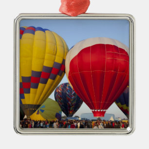 Launching hot air balloons 2 metal ornament