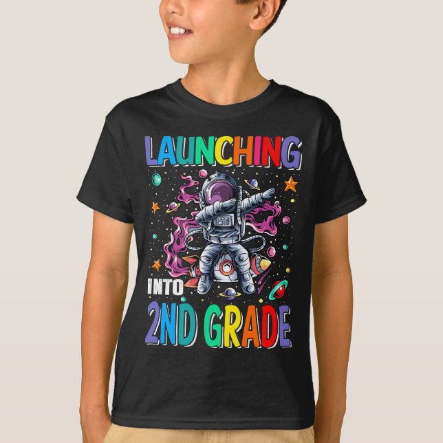 Launching Into 2nd Grade Space Rocket Astronaut  T-Shirt (Front)