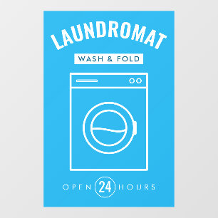 Laundromat 24/7 Wash and Fold Service Blue & White Window Cling