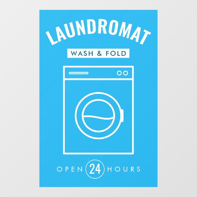 Laundromat 24/7 Wash and Fold Service Blue & White Window Cling (Sheet)