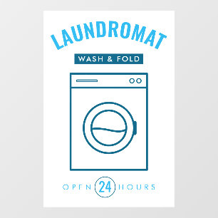 Laundromat 24/7 Wash and Fold Service Blue & White Window Cling